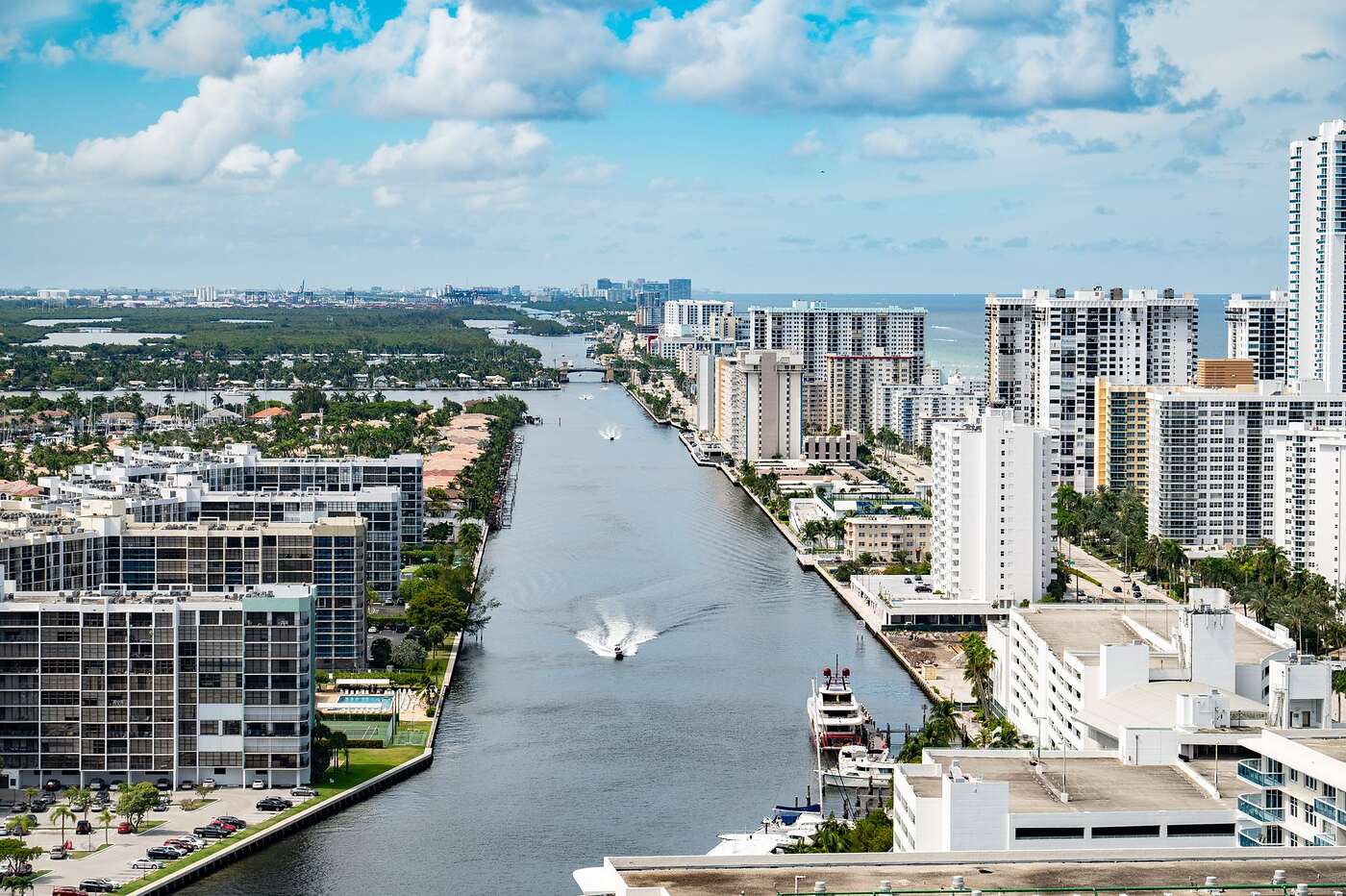 Beachfront condo towers and the Intracoastal in Hollywood, Florida
