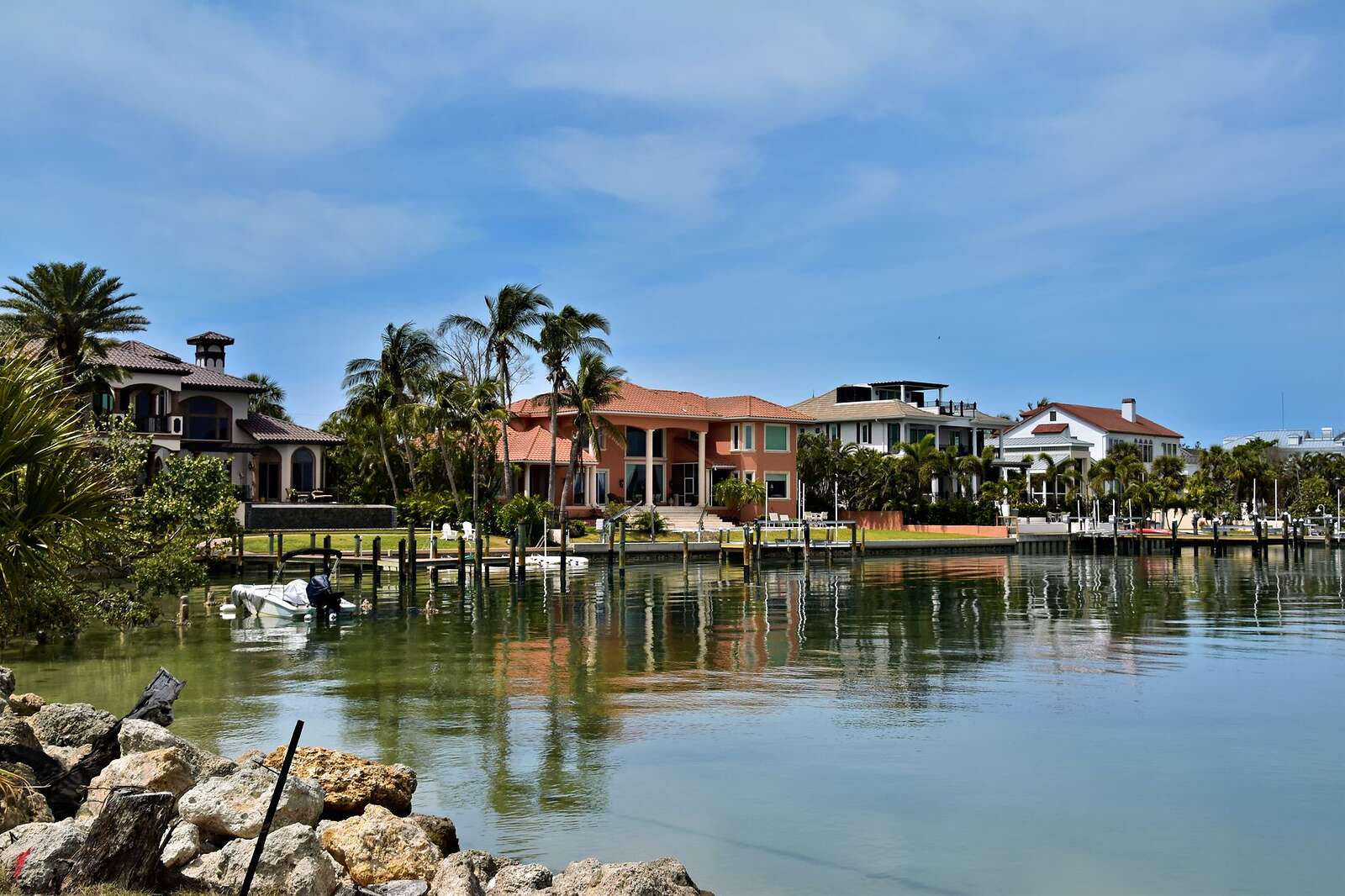 Waterfront houses with docks along a canal near the Intracoastal