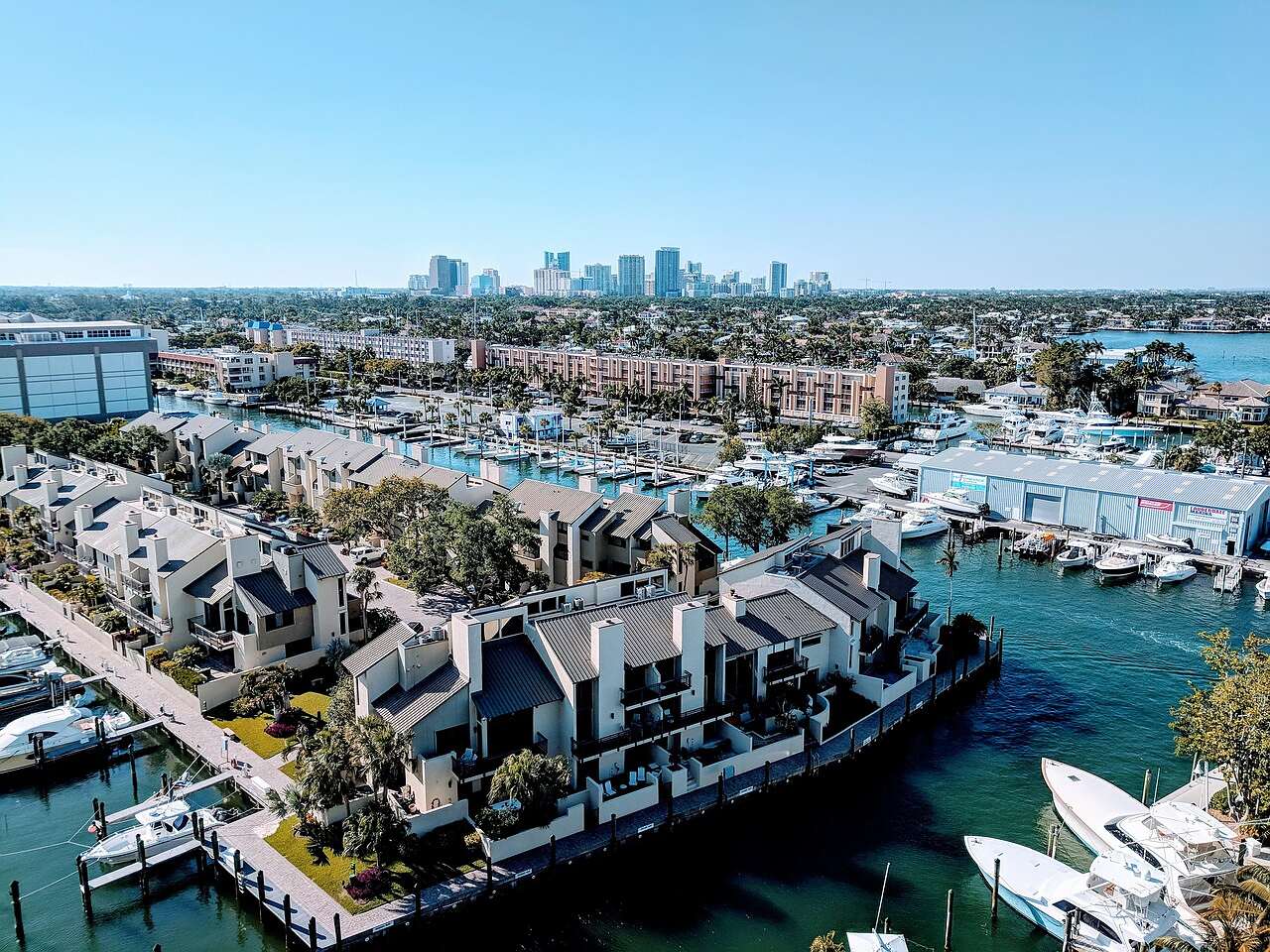 Yachts moored along a marina dock in Fort Lauderdale